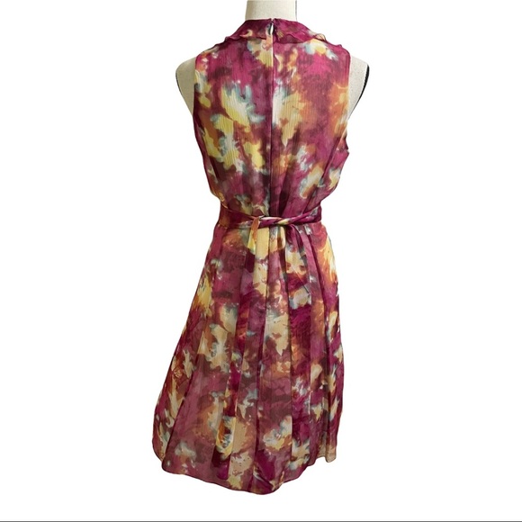 Chequer dress silk ruffle neckline sleeveless floral colorful. Womens size4 - Picture 6 of 11